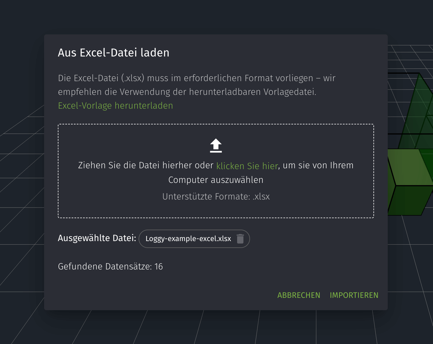 Excel-Datenimport zu Loggy